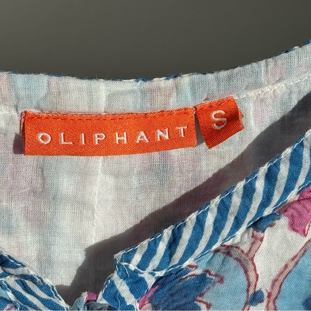 Oliphant India Cotton Ballon Sleeve Boho Mini Dress Size S Blue Pink Floral - Picture 4 of 13